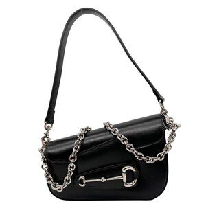 Gucci  Horsebit 1955 Asymmetric Mini Leather Shoulder Bag Black 774209